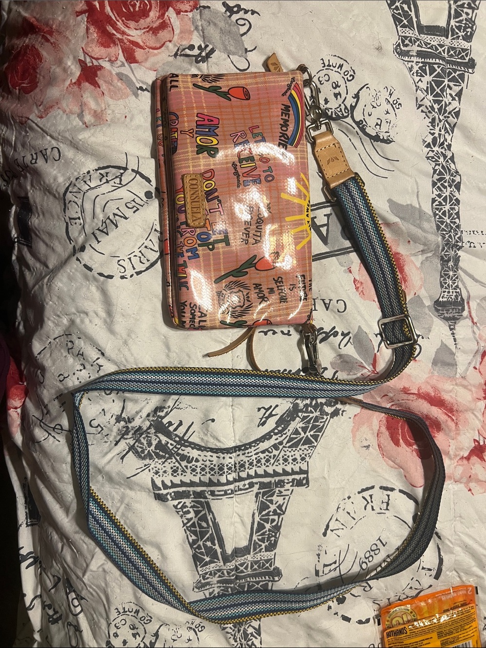 Consuela Pink Multicolor Graphic Crossbody with Striped Strap